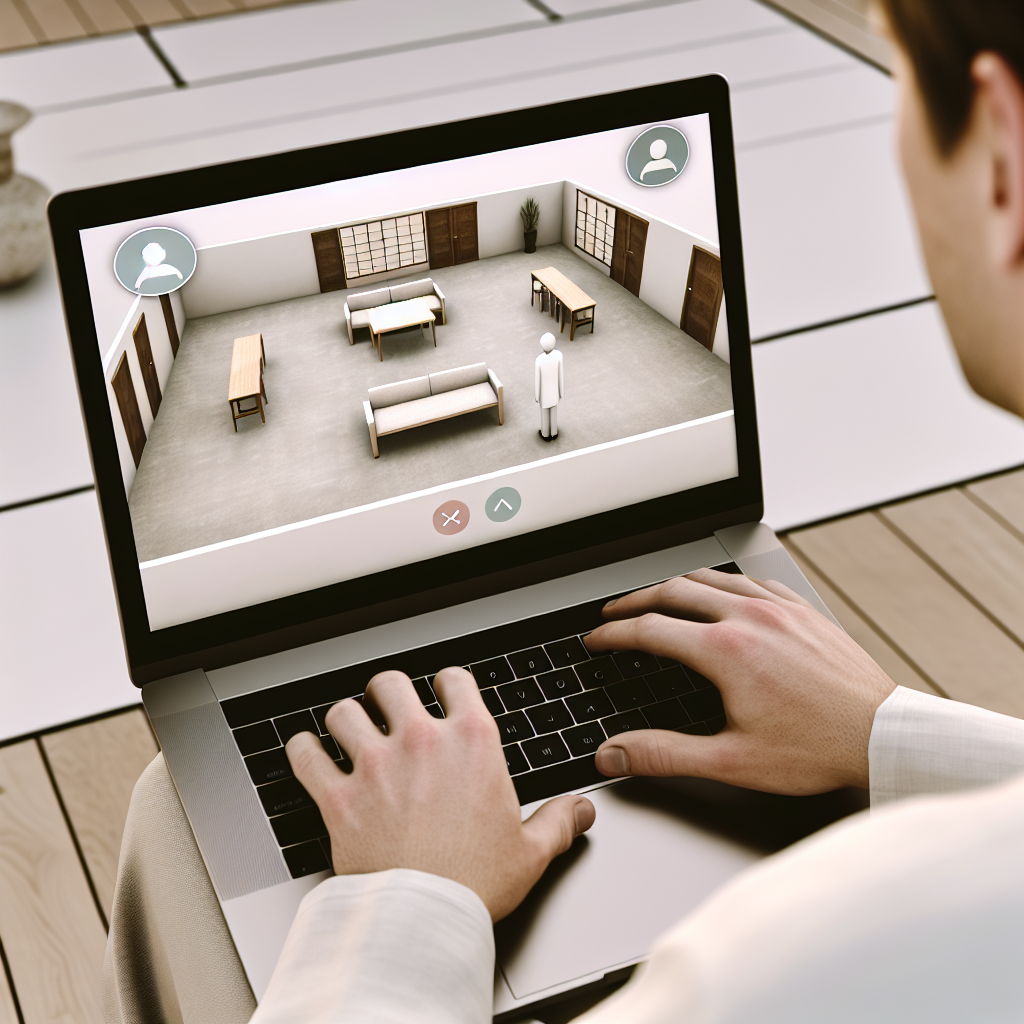 バーチャルオフィスの概念図とリモートワーカーたち