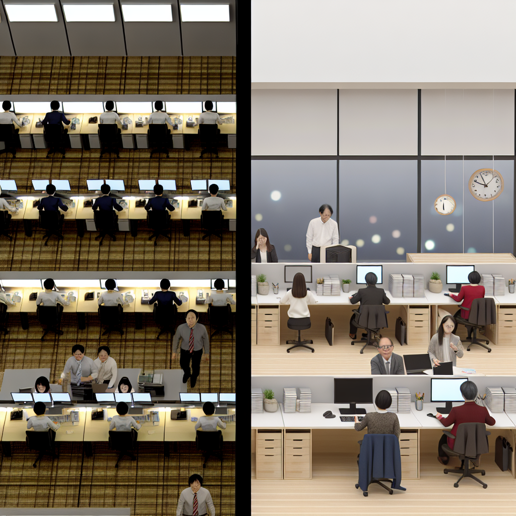 日本企業のオフィスとデジタル転換を象徴するイメージ