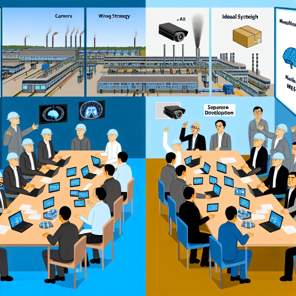 AIシステム開発パートナーと製造業企業が打ち合わせしている様子