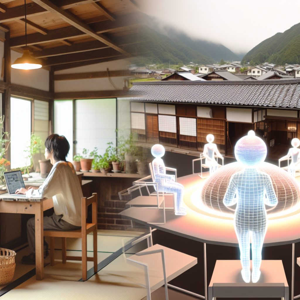 メタバース空間で仕事や交流を行う人々のイメージ