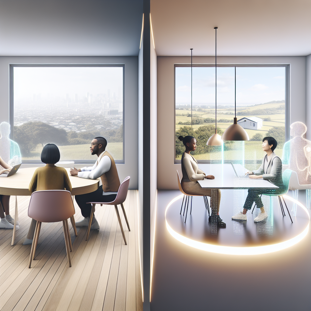 現実世界とメタバースが重なり合う未来の働き方イメージ