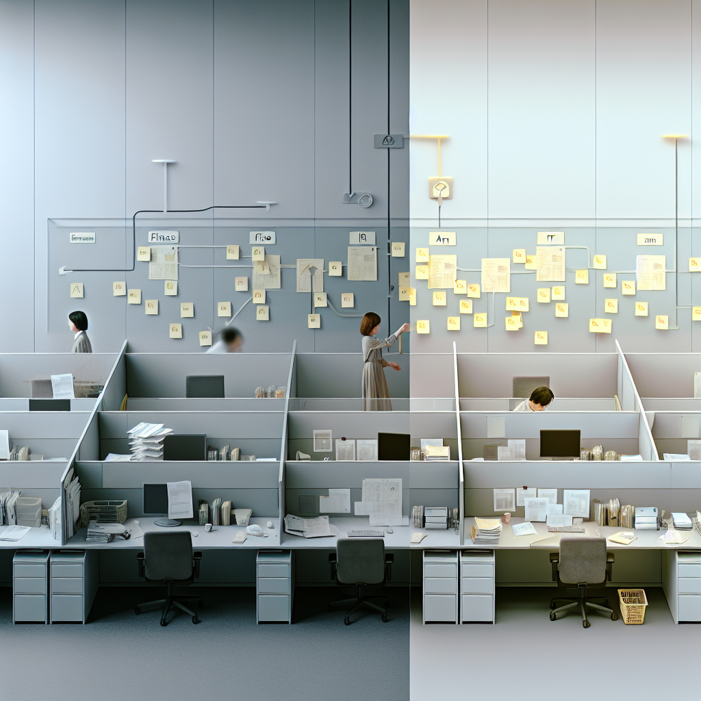 社内業務のフローをホワイトボードで整理するビジネスチーム