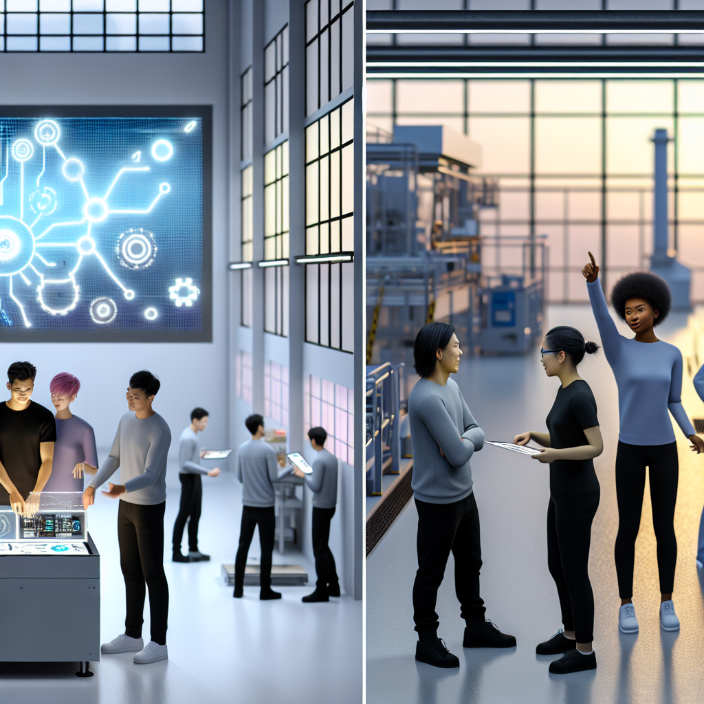 製造現場の作業者とデジタルツールの協働イメージ