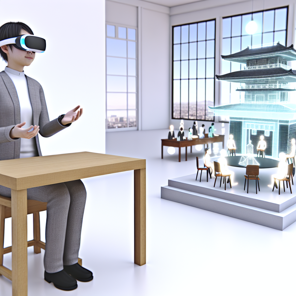 メタバースの概念図と仮想空間に集う人々