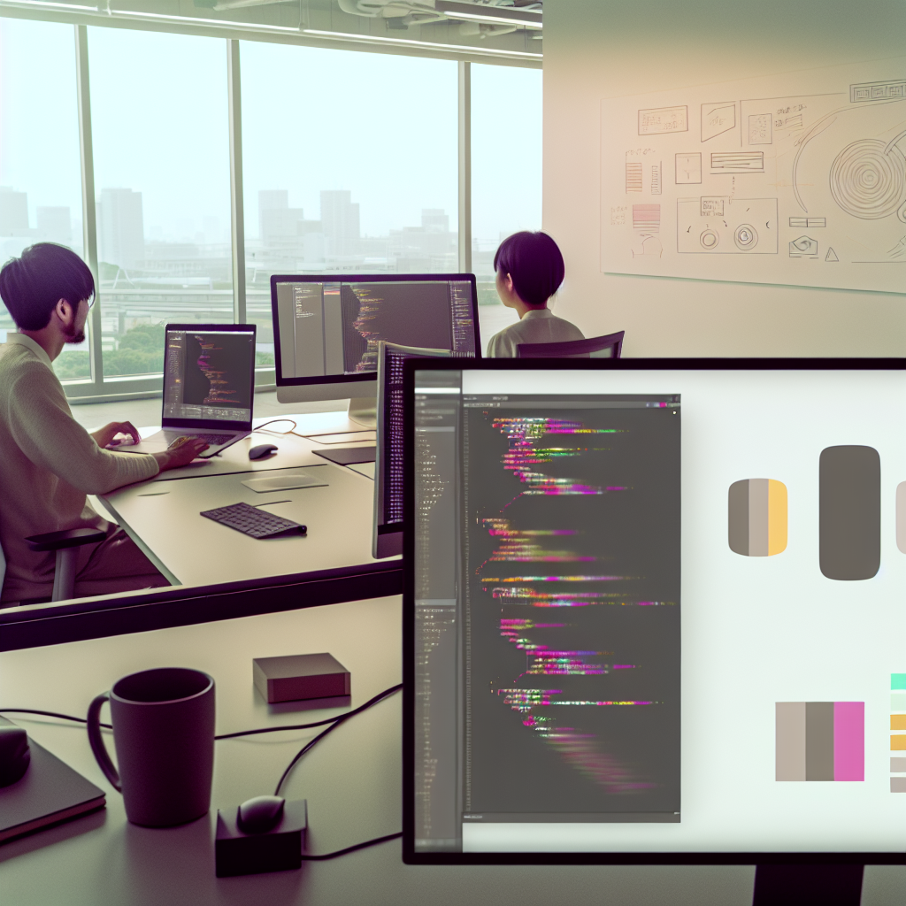 エンジニアとデザイナーがAIツールを使って共同作業する様子