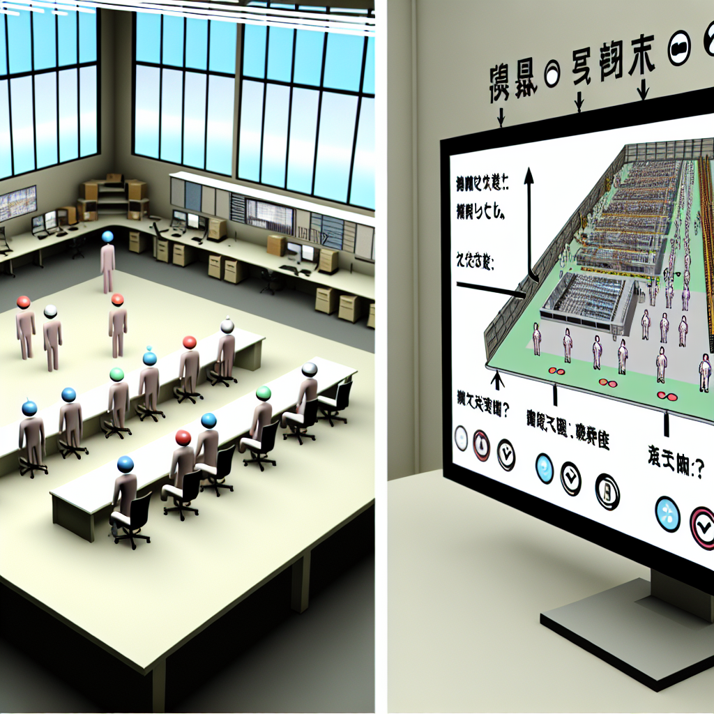 SWiseのようなバーチャルオフィス空間で工場見学を案内する様子