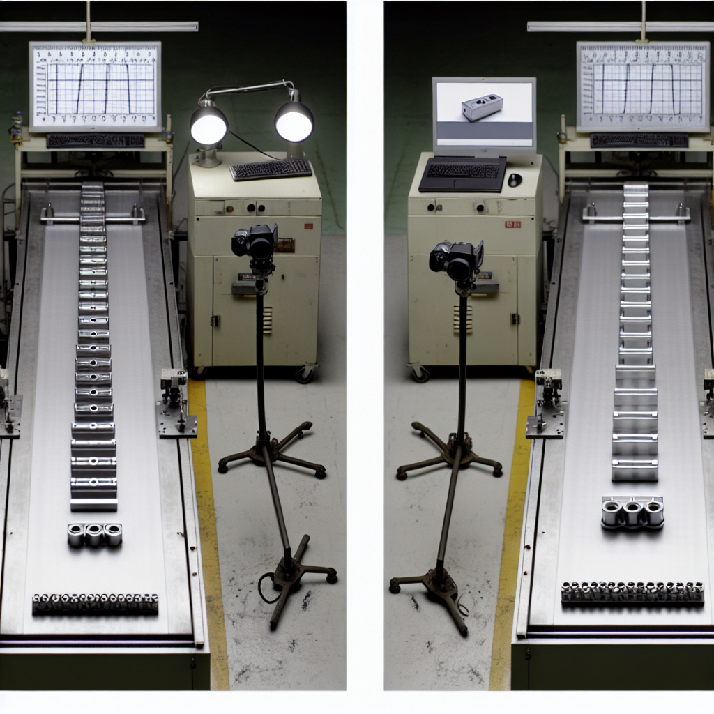 製造ラインでAI外観検査を行うカメラとモニター