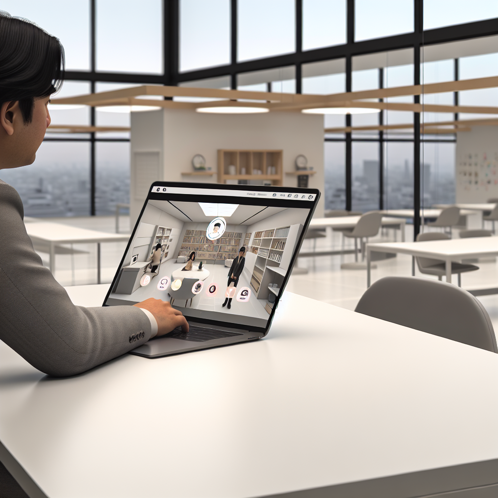 メタバース空間の概念図と人々の交流イメージ