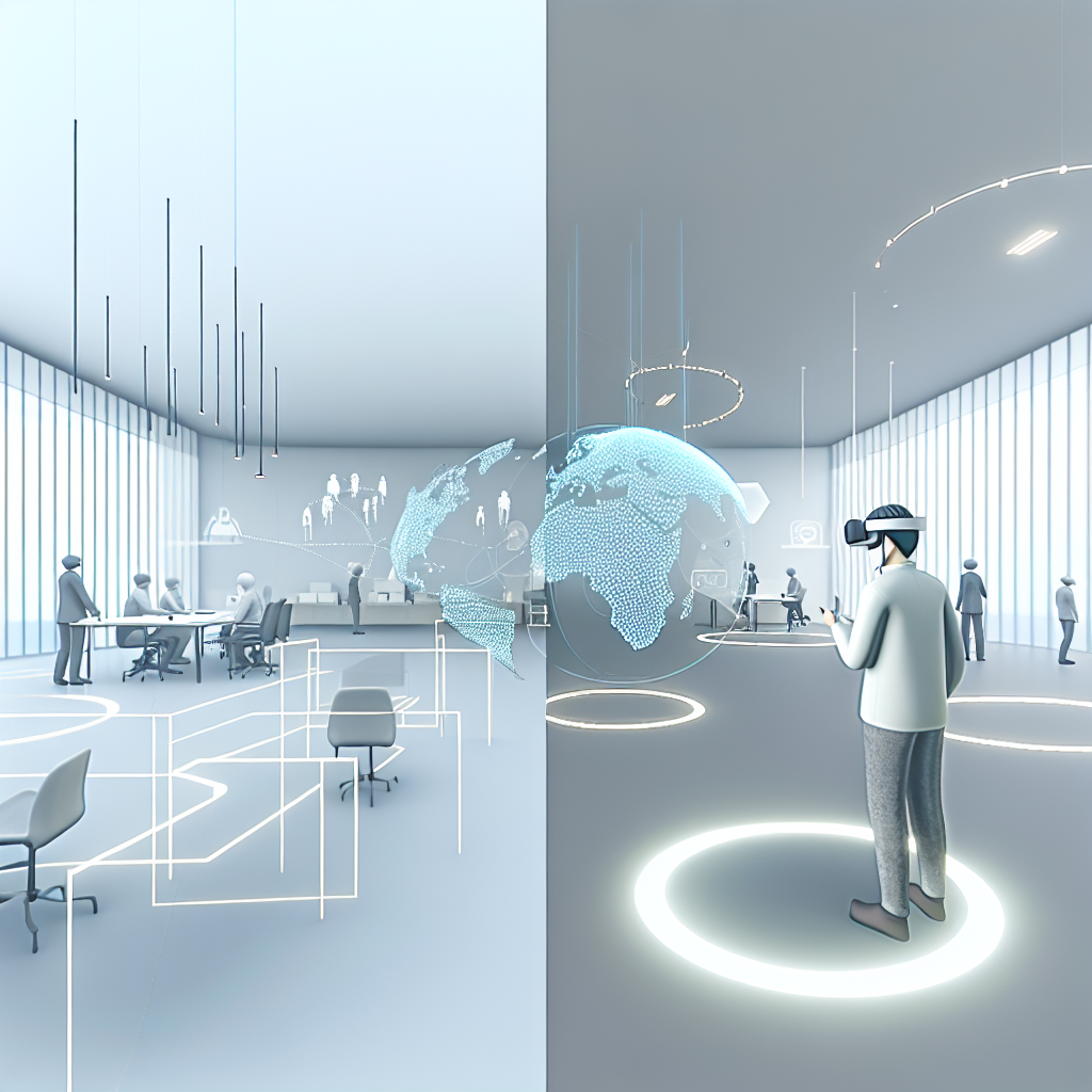 企業研修でメタバース空間を使い、社員がアバターで研修を受けている様子。