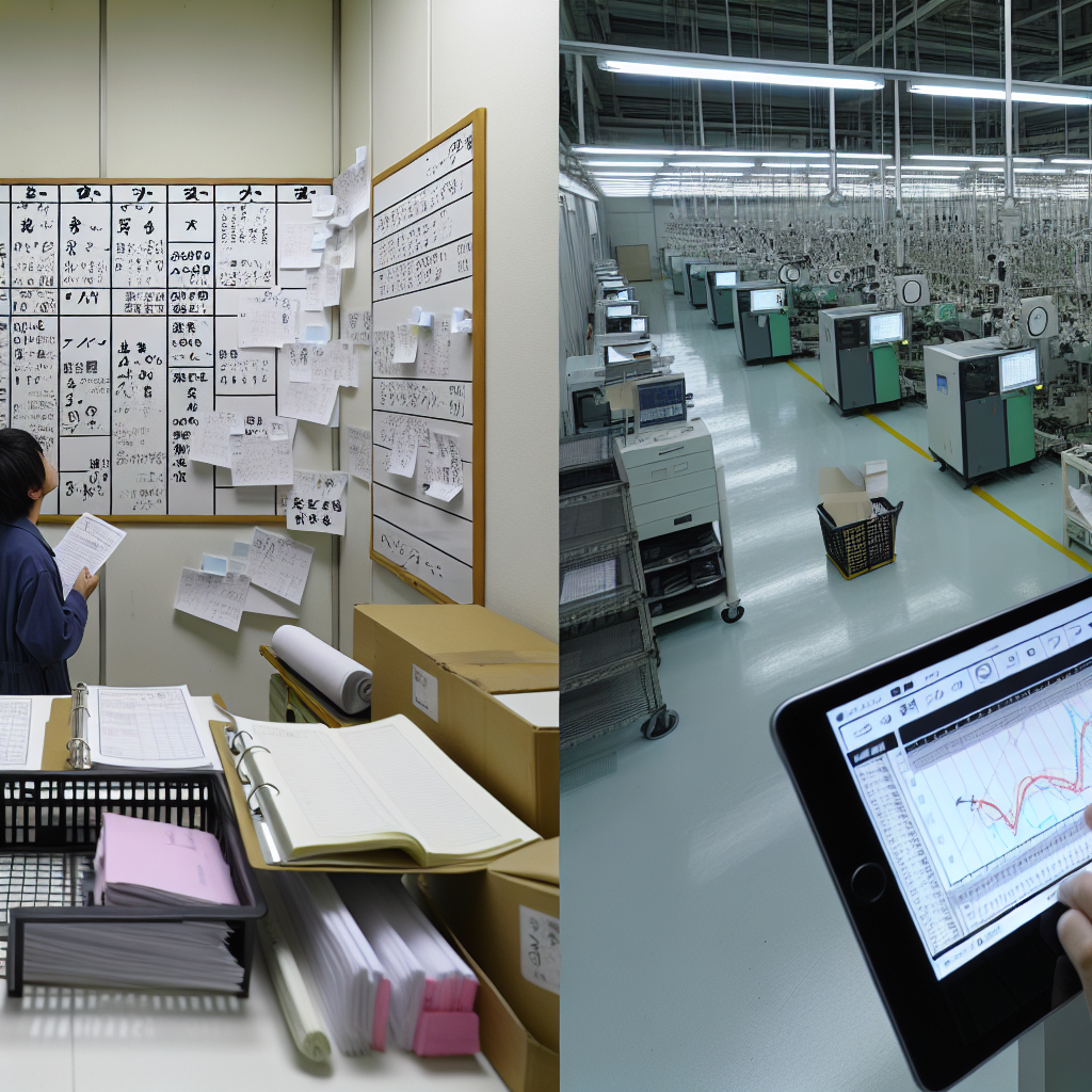 スマート工場で稼働するロボットとIoTセンサー