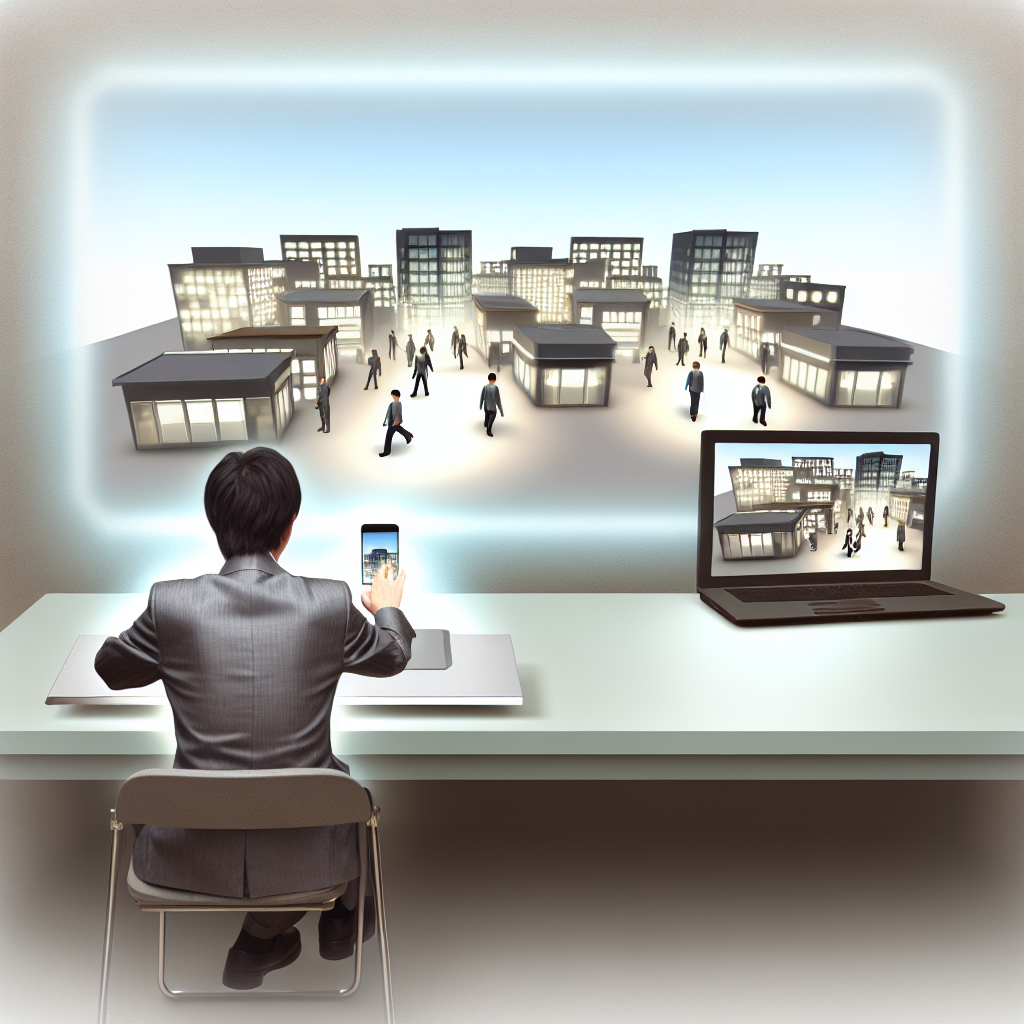 メタバース空間の概念図とビジネス利用を示すイラスト