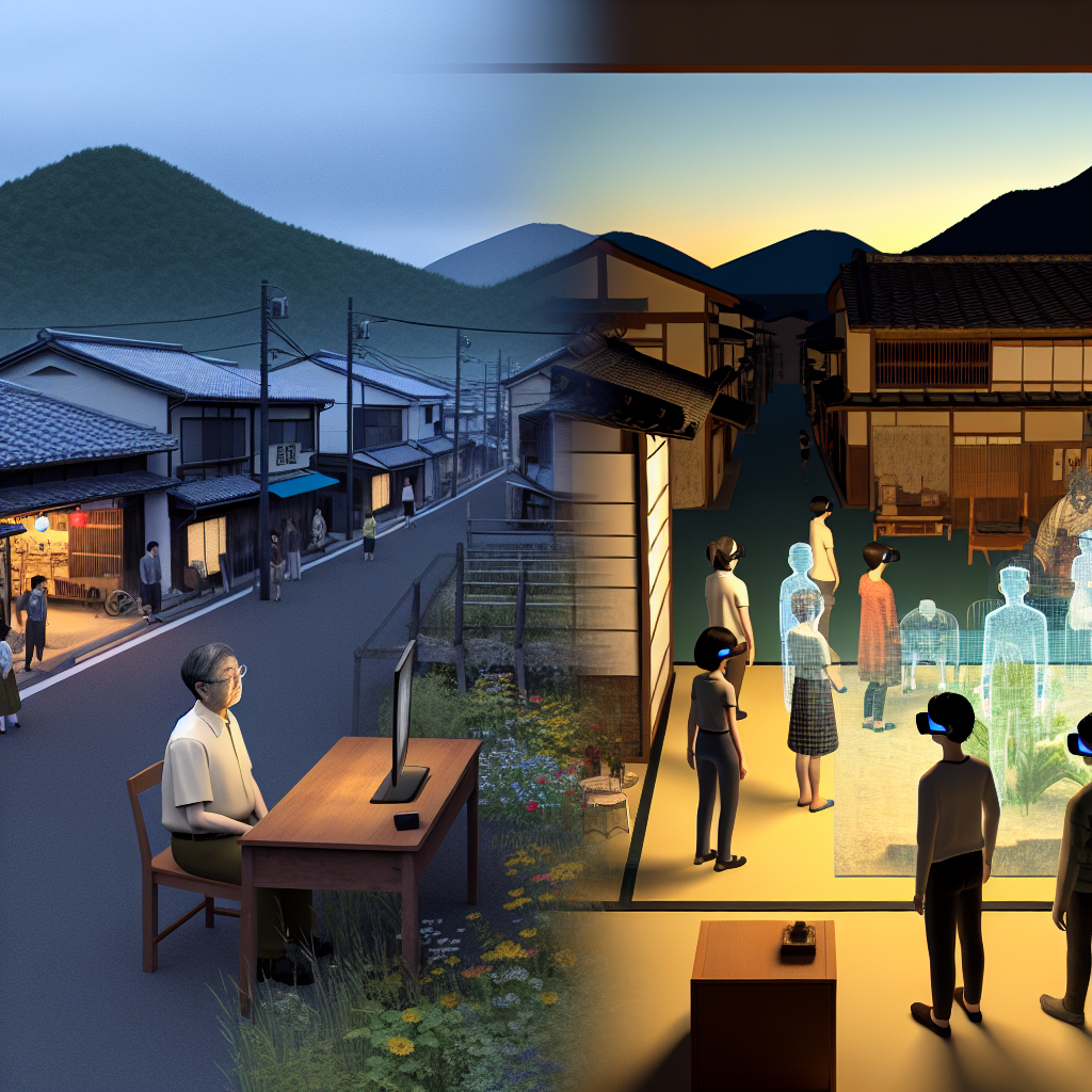 地方の街並みをVRで再現し観光客を引きつけるイメージ