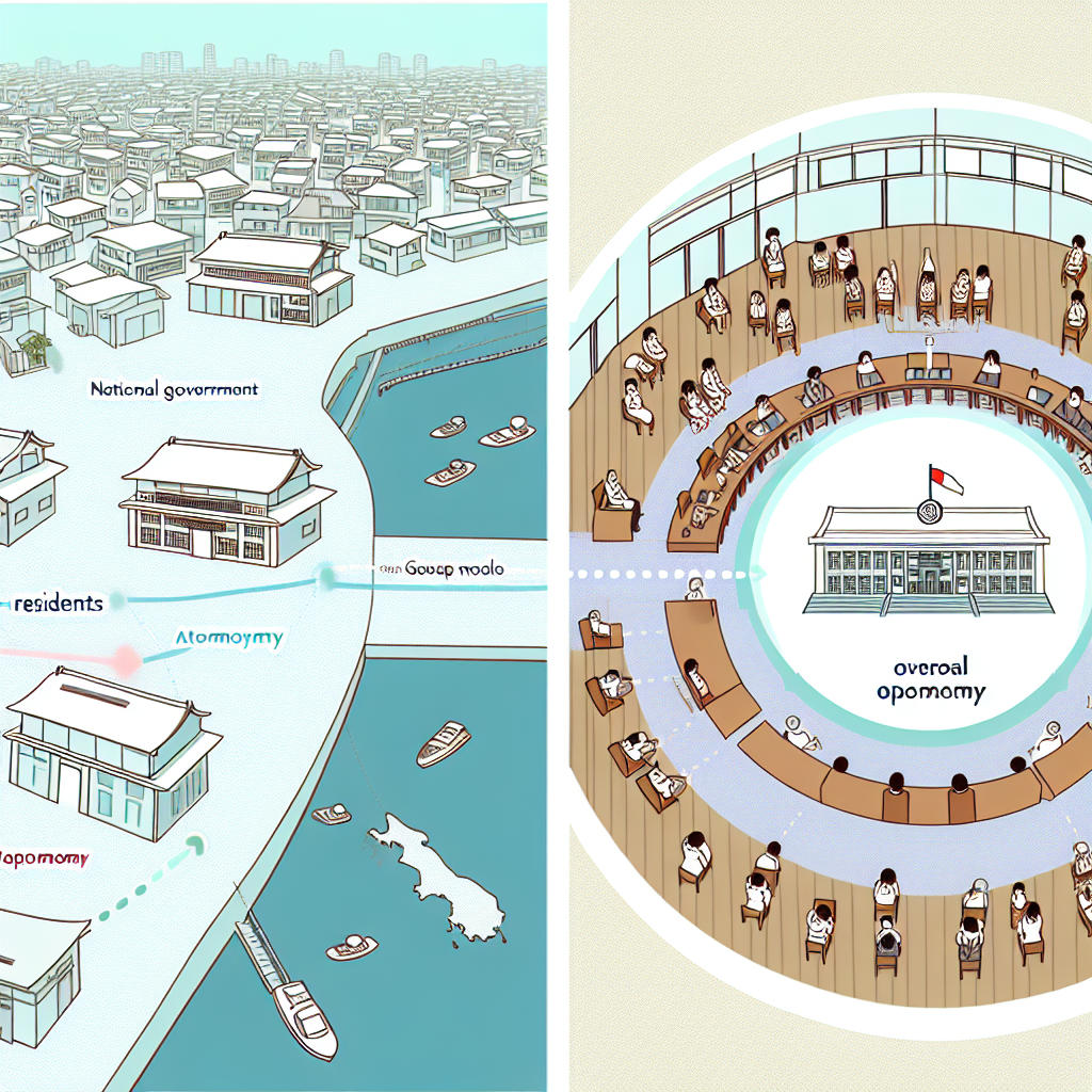 地方自治体の役割と仕組みを示す日本地図と役所のイラスト