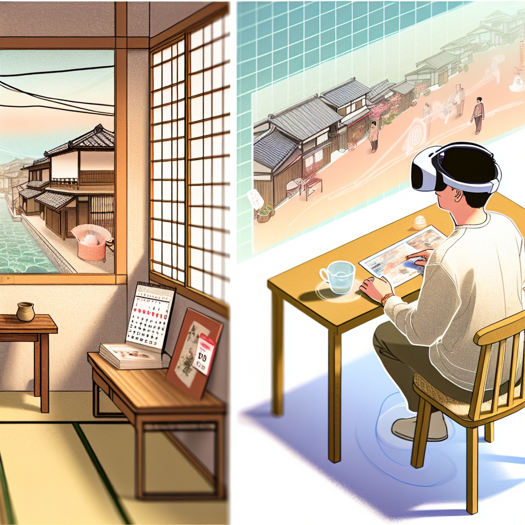 メタバース空間で観光地を体験する人々のイメージ