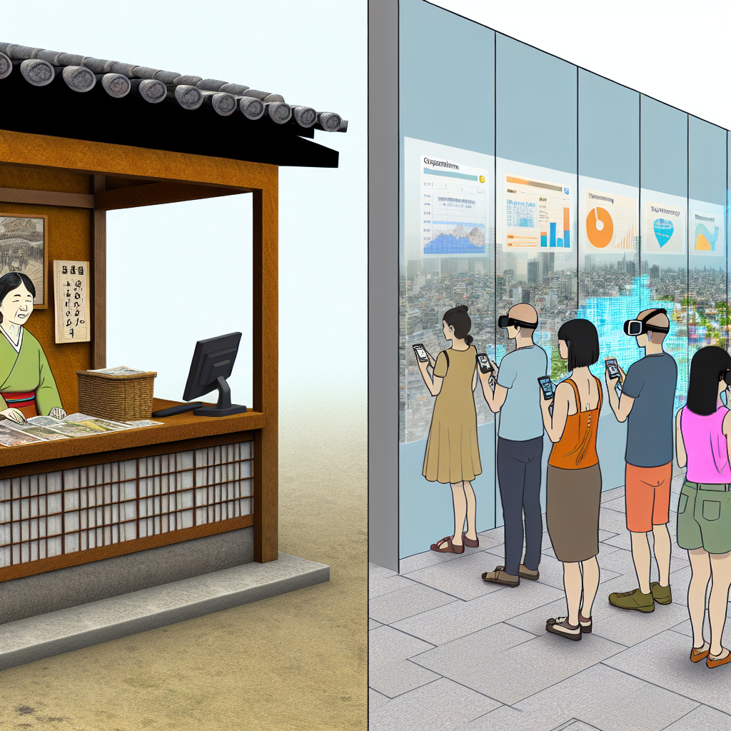 観光DXの概念図と観光地のデジタル変革イメージ