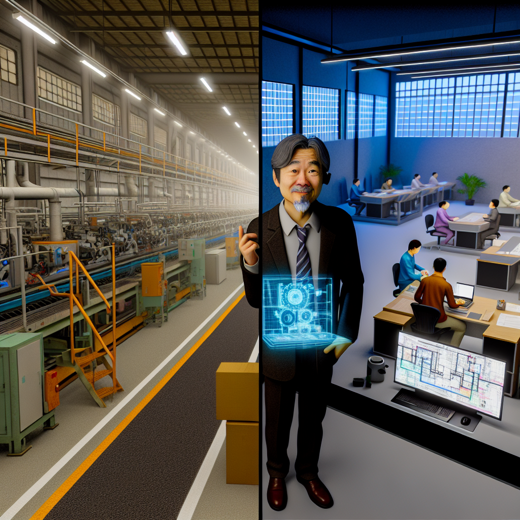 日本の製造業の工場ラインとデジタル技術の概念図