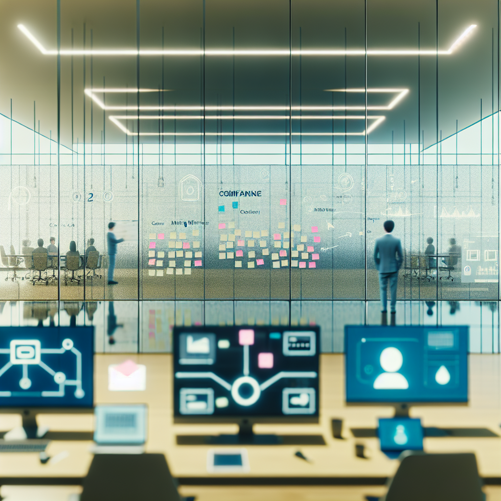 オフィスで生成AIツールを使いながら議論するビジネスチーム