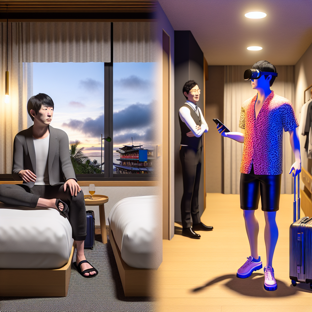 多様なアバターがバーチャル観光地で交流している様子