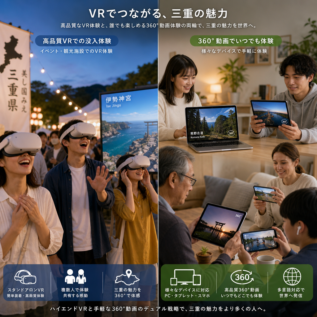 公開されたVR観光コンテンツを体験する人々と分析画面