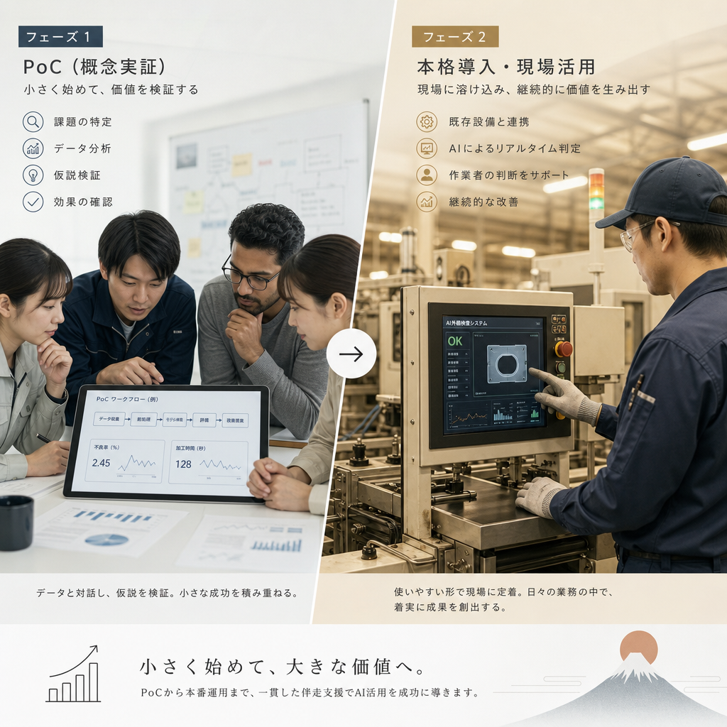 AI導入プロジェクトのステップを示すフローチャート