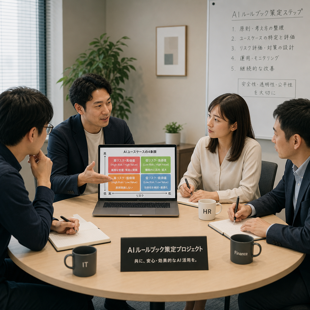AIルールブックの作成プロセスを議論するプロジェクトチーム