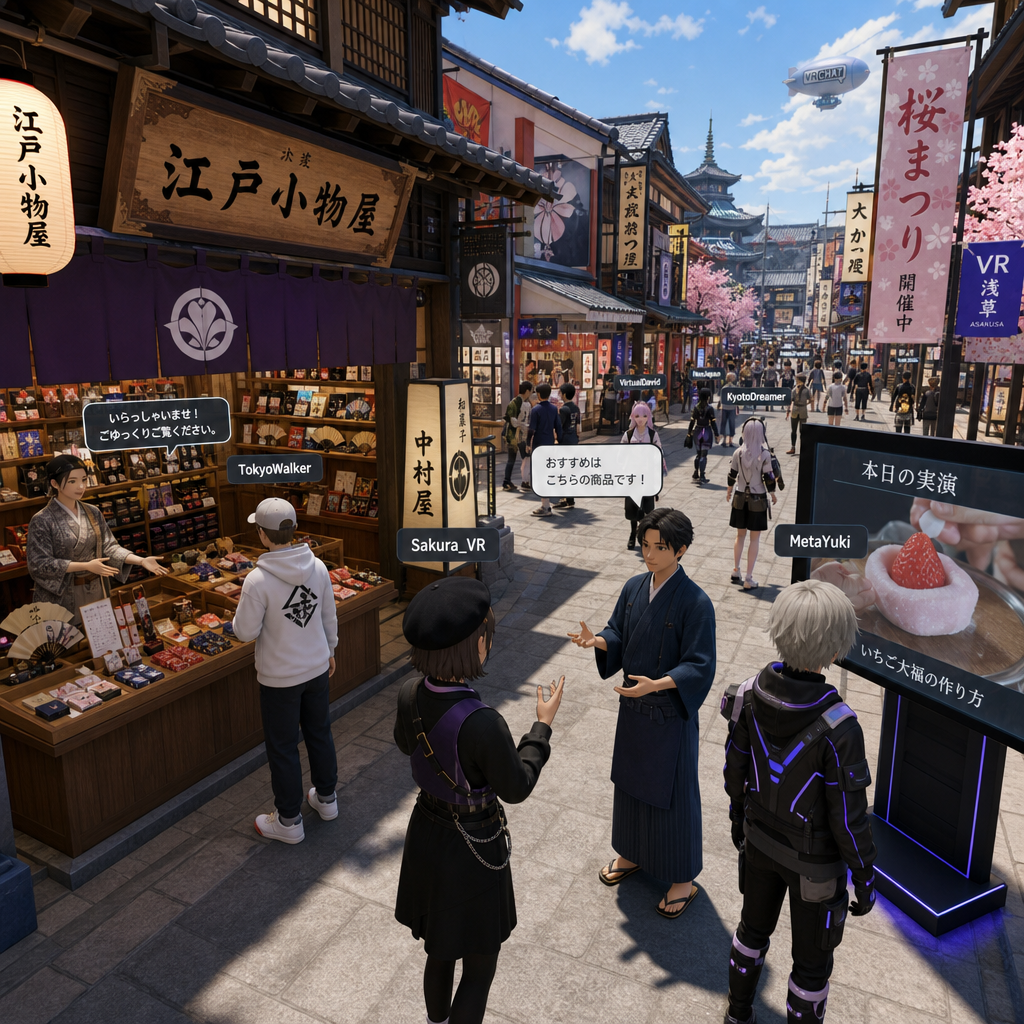 日本の商店街がVR空間で再現されているイメージ