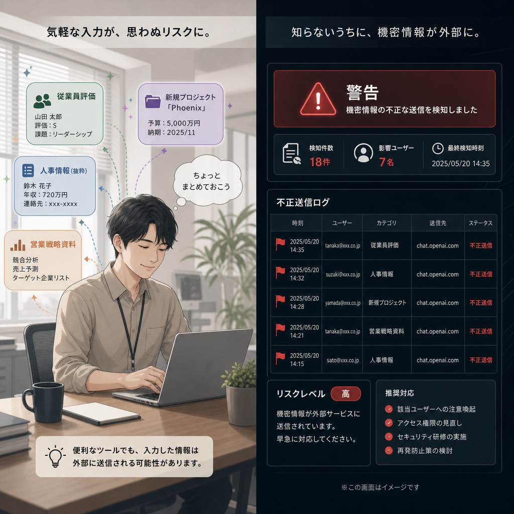 生成AIによる情報漏えい事例のイメージ