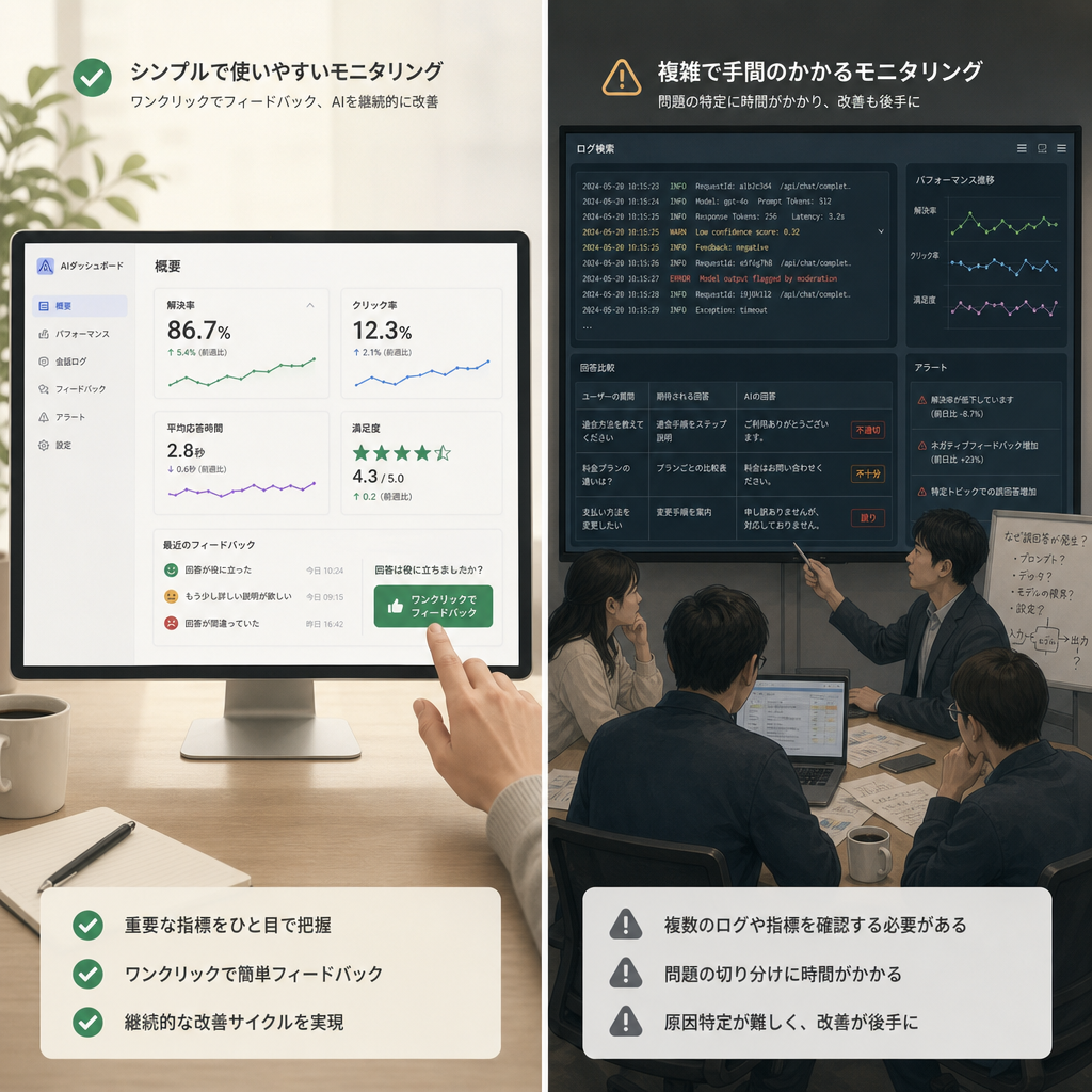 ノーコードAIシステム監視のダッシュボード画面
