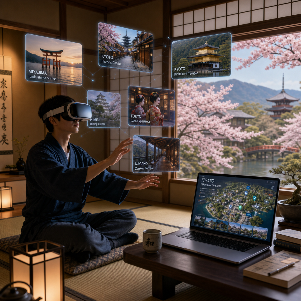 自治体VR観光の全体像を示す概念イラスト