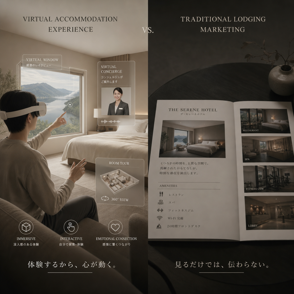 ホテル客室をオンラインで体験する利用者のイメージ