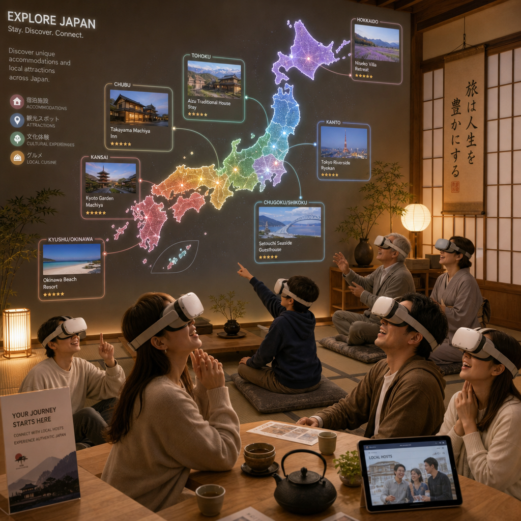 地域全体を巻き込んだバーチャル観光と宿泊の連携イメージ