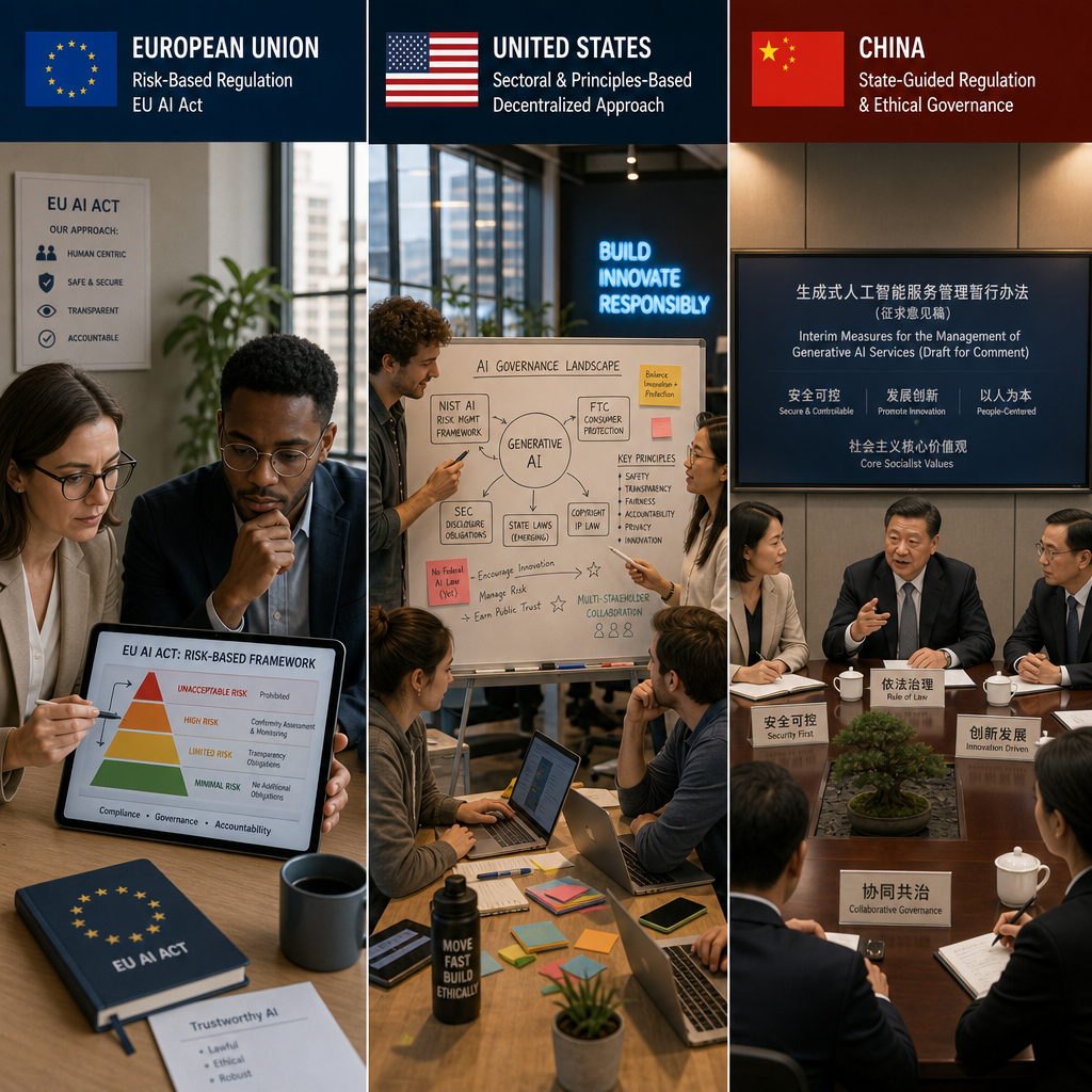 EU、米国、中国の生成AI規制を比較するチャート