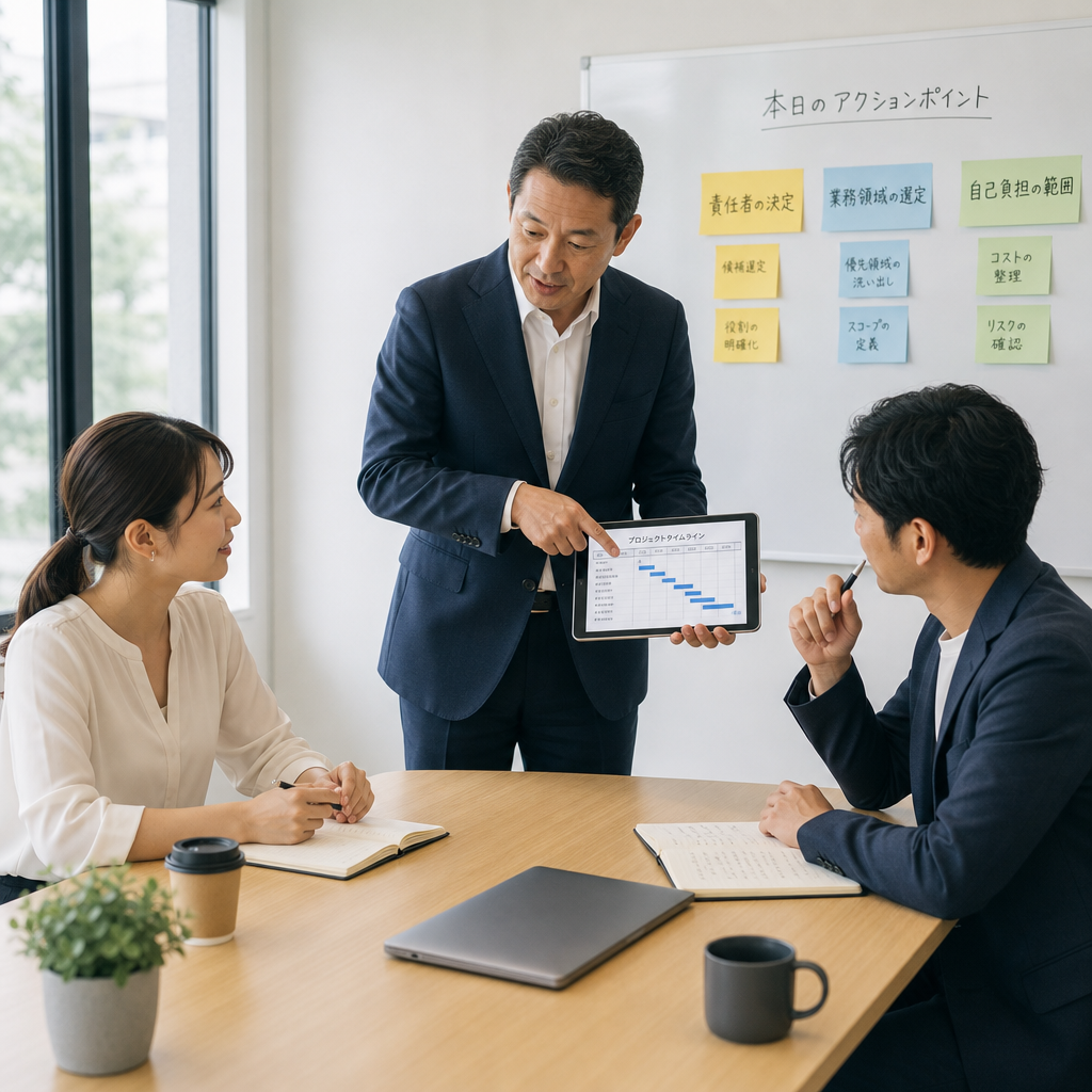 中小企業経営者がAI導入と補助金活用を検討している様子