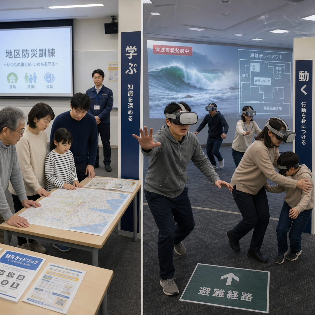 自治体の防災担当者がXR防災訓練を説明する様子