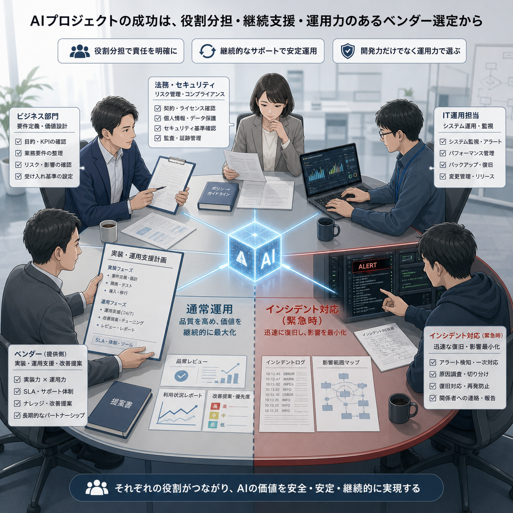 AI運用保守の体制図を確認する企業担当者