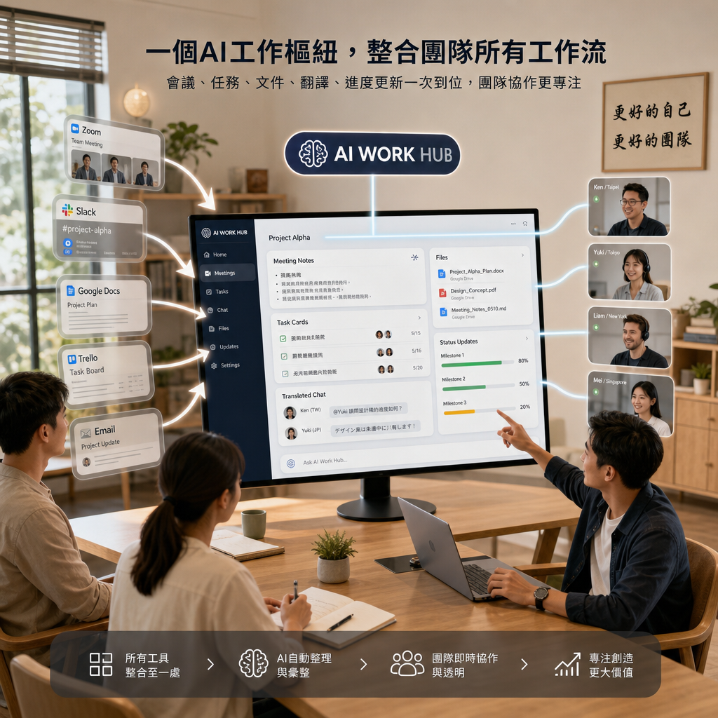 團隊在數位儀表板上使用 AI 協作平台進行遠距協作
