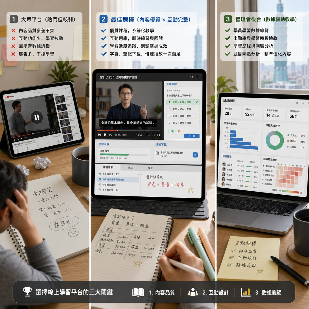 使用者比較不同線上學習平台功能與費用