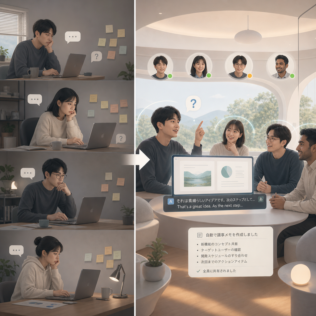 リモートワークの課題を解消するバーチャルオフィスツールの利用イメージ