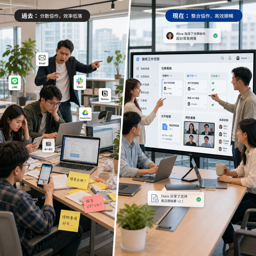 團隊使用通訊軟體進行即時溝通與視訊協作