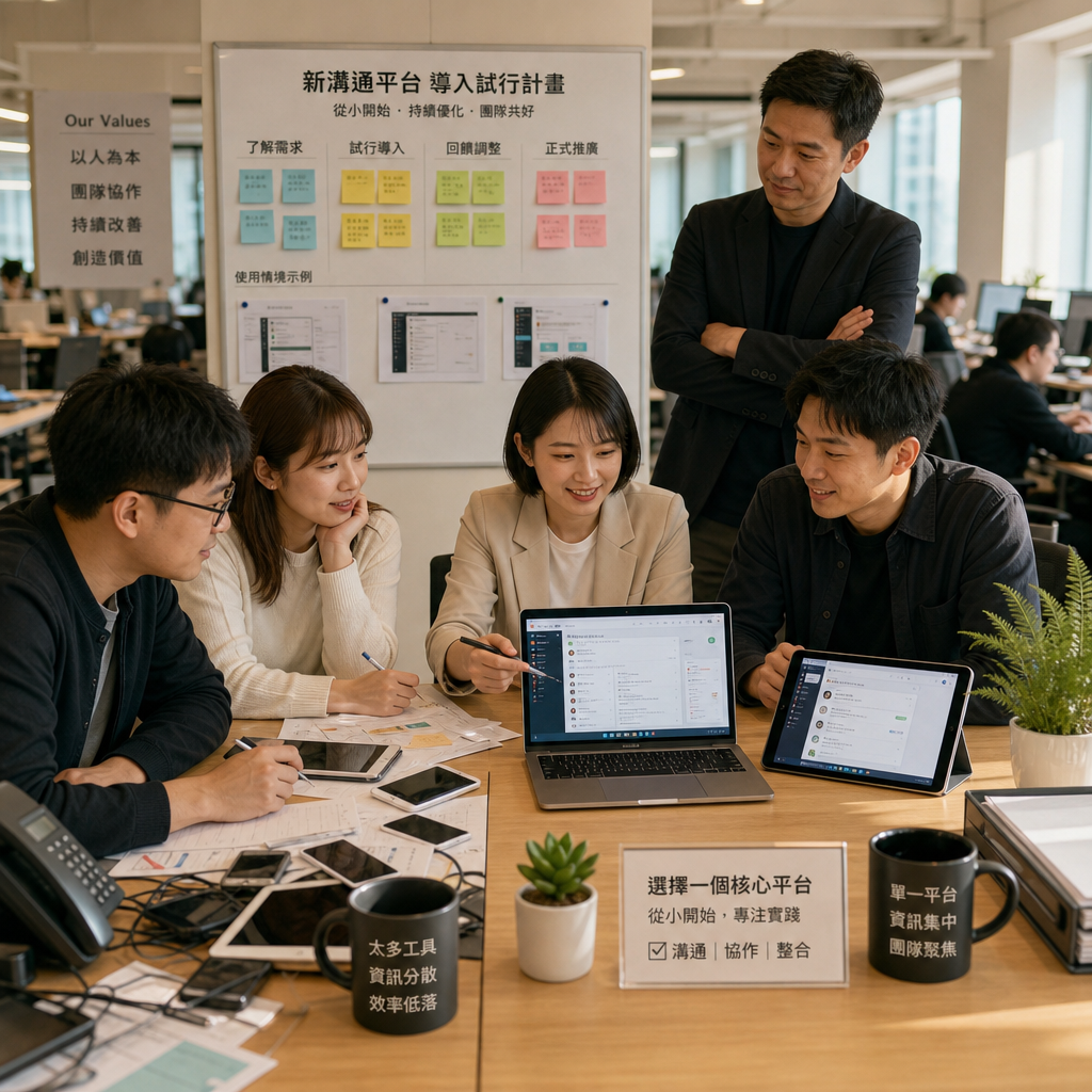 企業團隊規劃導入通訊軟體的流程會議