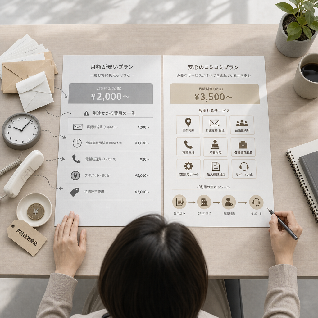 料金表とサービス内容を見比べる担当者