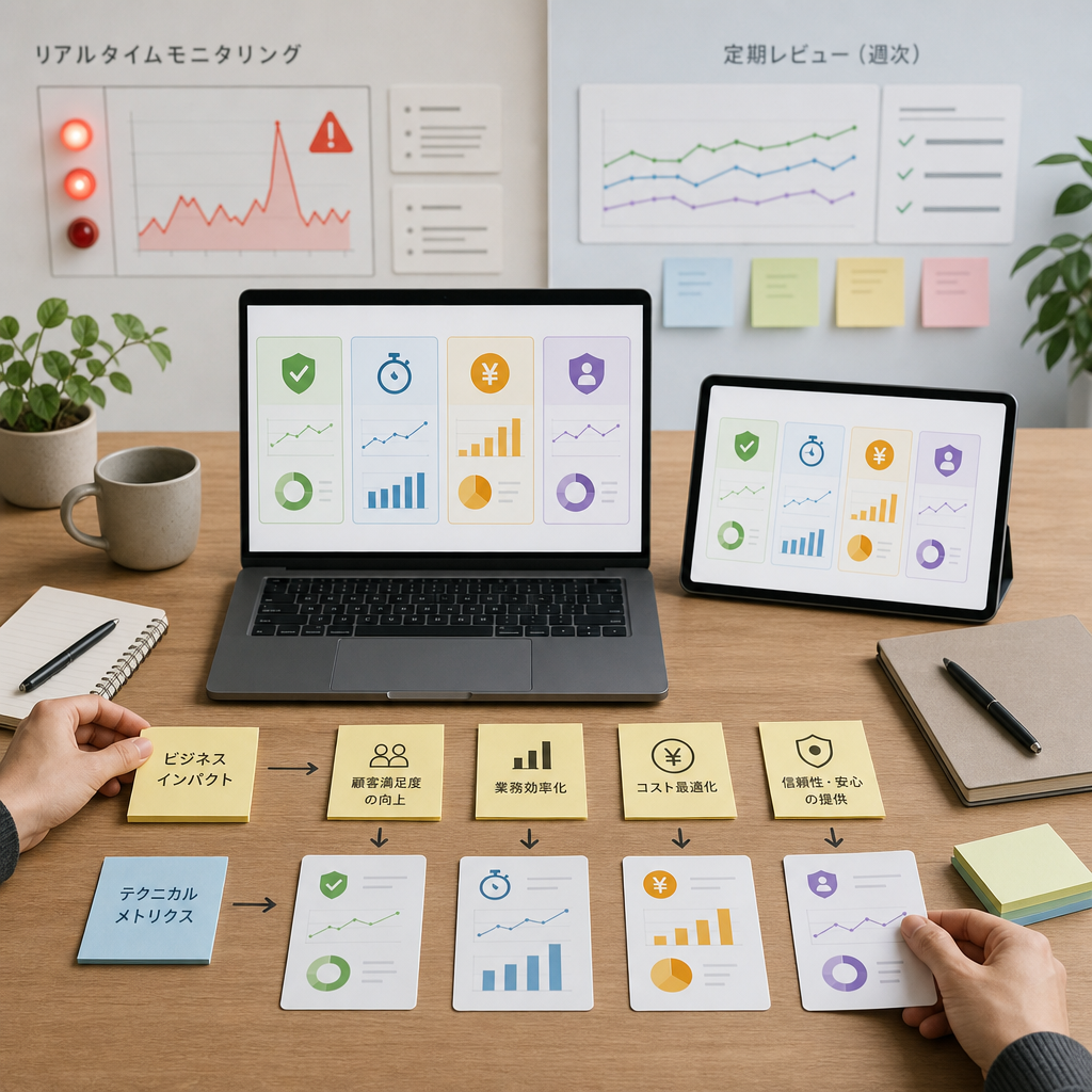 LLMOps運用の監視ダッシュボードを確認する担当者