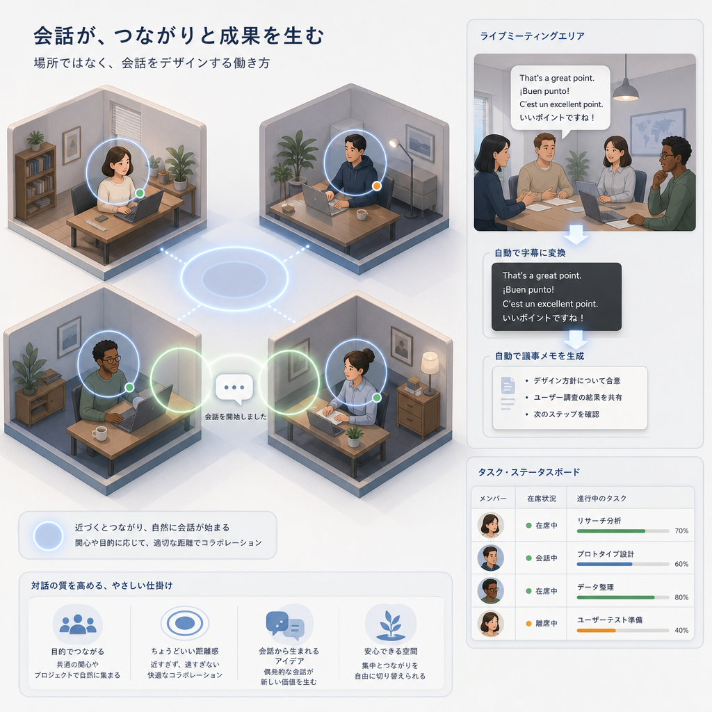 オンライン上の仮想オフィスで会話する分散チーム