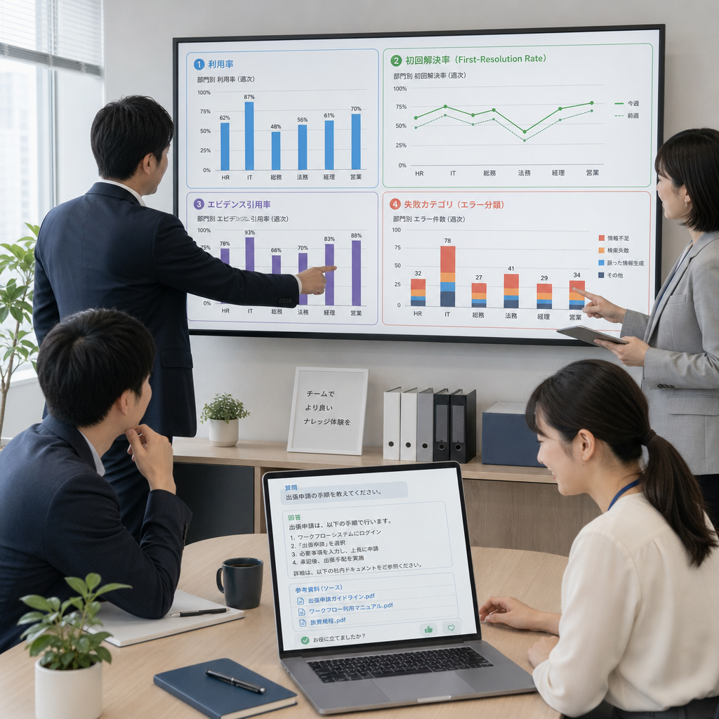 運用ダッシュボードを見ながら改善を話し合うチーム