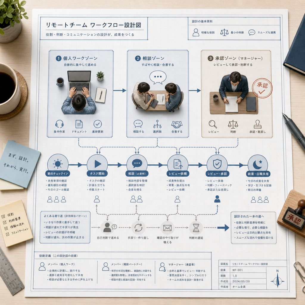 リモート環境で役割と業務フローを整理するチーム