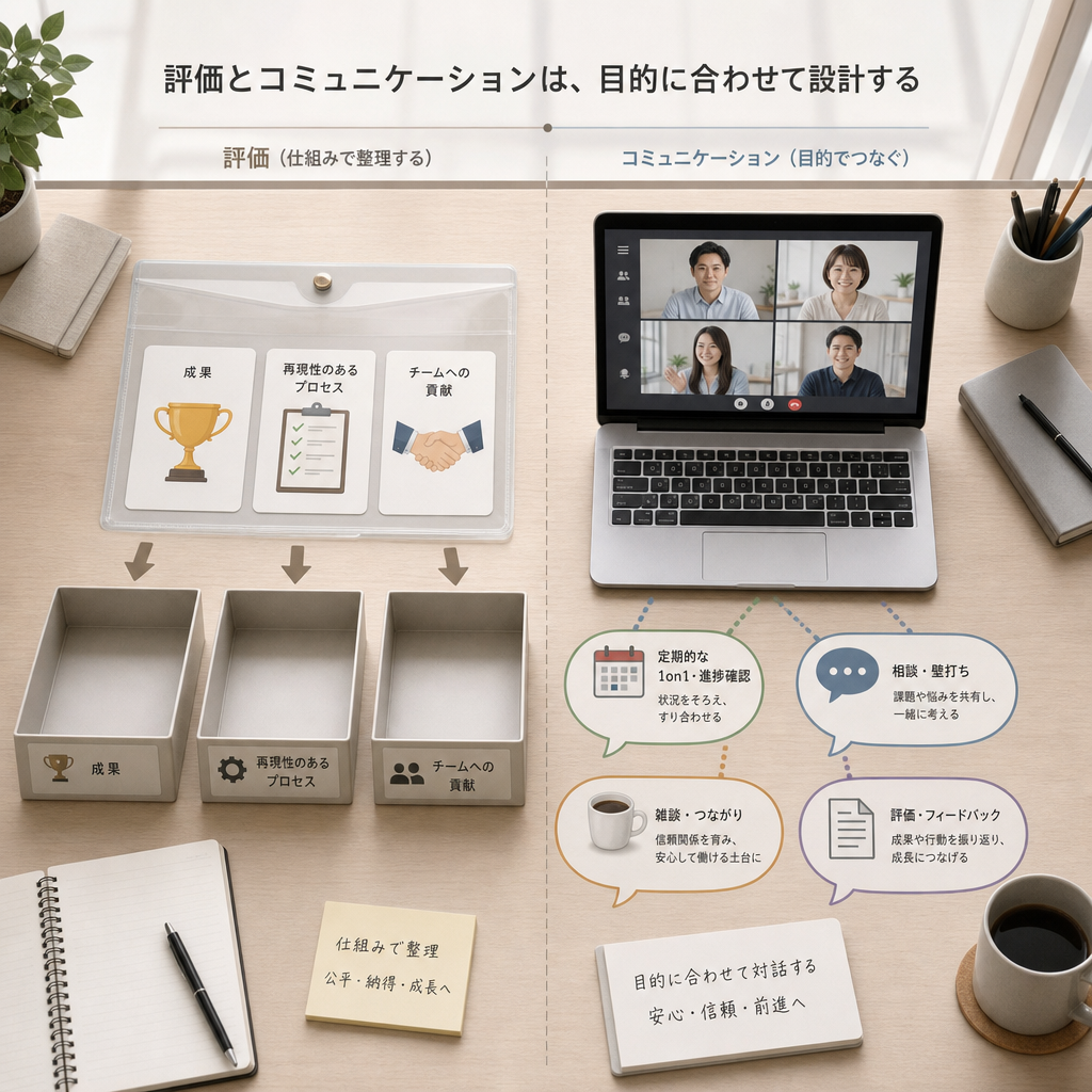 オンライン1on1で評価と対話を行うマネージャー