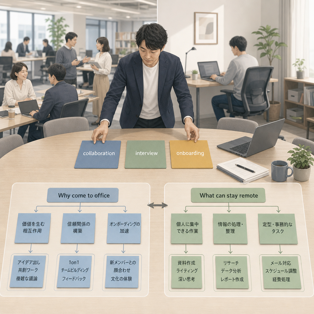 出社日と在宅日を組み合わせて働くハイブリッドチーム