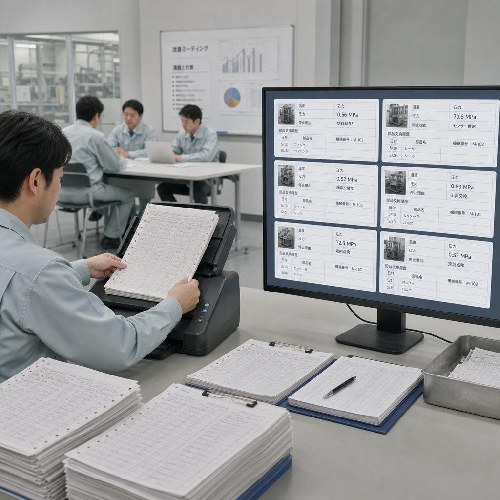 現場点検票をデータ化して改善ダッシュボードへつなぐ様子