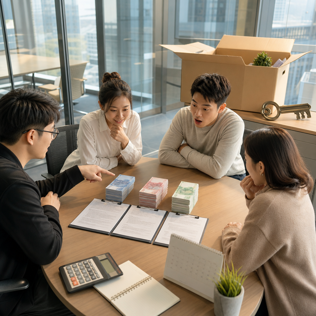 日本辦公室押金與初期租賃費用結構示意
