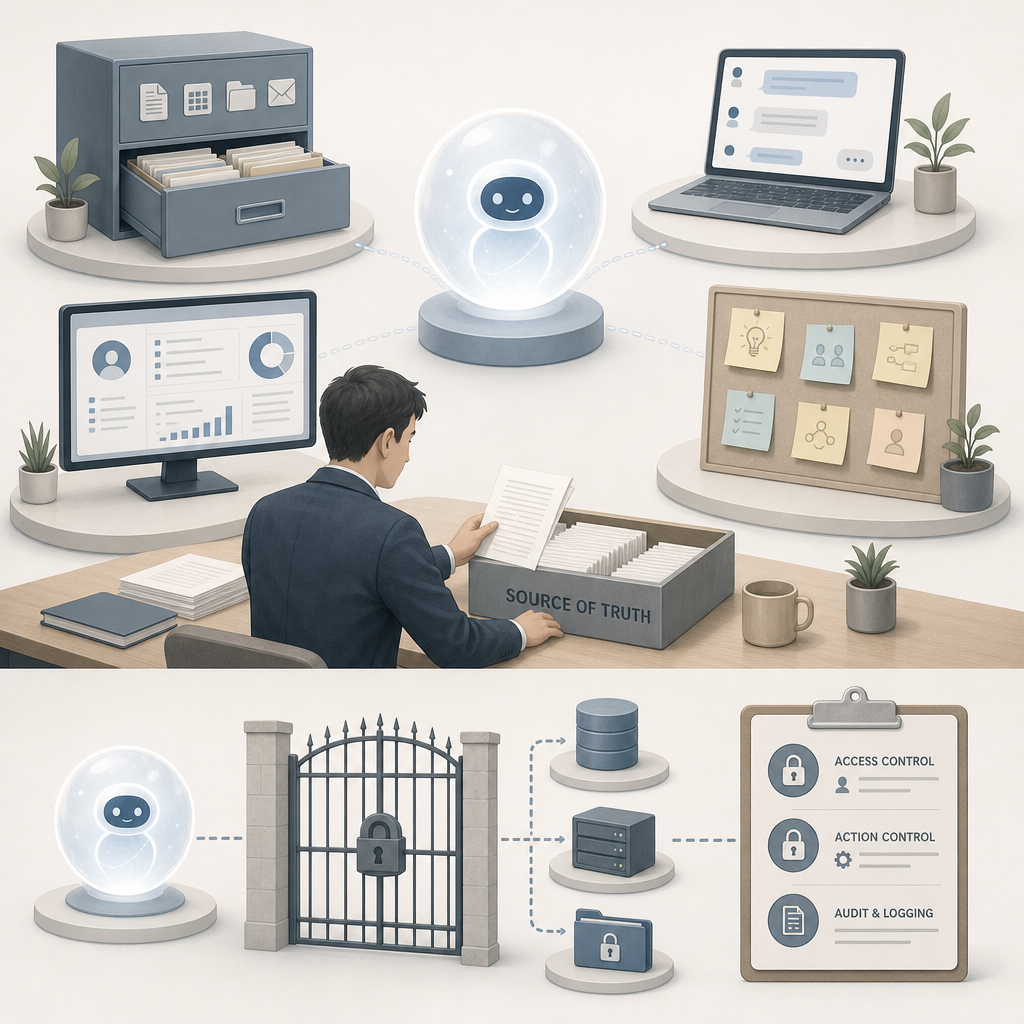 AIエージェント導入リスクを確認する管理者と担当者